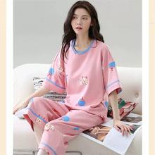 夏季纯棉自带胸垫睡衣女居服套装