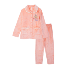 芬腾 睡衣女士冬季新品珊瑚绒开衫翻领卡通口袋保暖家居服套装 虾粉-A款 XL