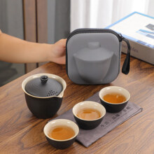 逸峰旅行茶具快客杯一壶三杯便携式盖碗小套户外功夫套装泡茶礼品 云鹤-旅行茶具-藏绿