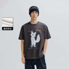 PEACEBIRD 太平鸟 男装2024夏季款撞色猫咪印花纯棉短袖男式T恤