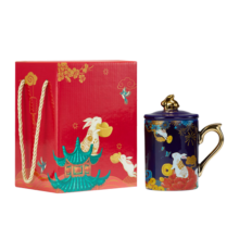共禾京品（JINGREPUBLIC）中国风龙年马克杯礼盒装带盖大容量水杯情侣对杯生日礼物企业礼品 钱兔单杯-宝石蓝色 400ml