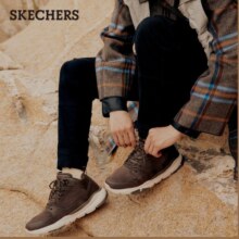 斯凯奇（Skechers）高帮男士工装靴冬季保暖防寒马丁靴休闲鞋雪地增高男靴65731 巧克力色/CHOC 41