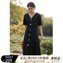 独束大码女装法式小众清新肌理感连衣裙夏装新款减龄收腰裙子22DS2528 静谧黑 XXL