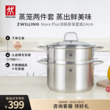 双立人（ZWILLING）蒸锅燃气灶不锈钢汤锅蒸笼蒸饭蒸鱼锅NovaPlus24cm双层蒸煮两用锅