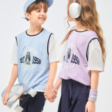 Hush Puppies  暇步士2024夏季男女童运动风圆领短袖