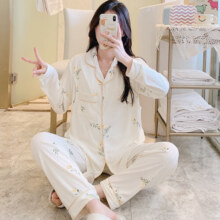婧麒孕妇睡衣春夏产妇产后月子服薄款哺乳侧开式喂奶家居服套装 翻领-银花杏色-Jyz117153 XL