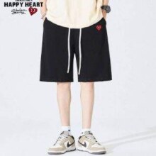 CHARLES JANG'S HAPPY HEART 查尔斯桃心 男士宽松爱心刺绣抽绳五分短裤 多色
