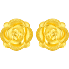 周六福黄金耳钉女3D硬金玫瑰花足金耳钉定价AD090254 约1.2g