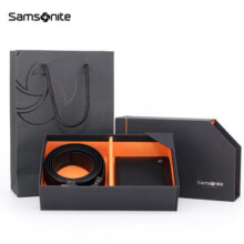 新秀丽（Samsonite）皮带套装男士商务板扣牛皮皮带短款钱包礼盒TK2*09020