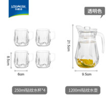 乐唯诗钻石纹玻璃水杯果汁杯简约奶杯茶饮杯水具套装 透明色 【水壶*1+水杯*4】