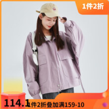 [2.5折价129.9元,叠加优惠券]唐狮春秋新款工装外套女in潮设计感短款上衣女翻领宽松风衣K