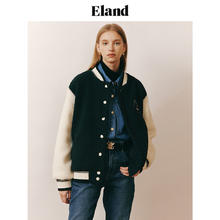 E·LAND 衣恋 Eland衣恋棒球服女宽松学院风撞色拼接仿羊羔毛外套女