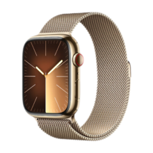 plus会员：Apple/苹果 Watch Series 9 智能手表GPS+蜂窝款45毫米金色不锈钢表壳金色米兰尼斯表带 MRPM3CH/A