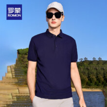 PLUS会员：罗蒙凉感冰丝短袖t恤衫男士中青年夏季休闲工作翻领POLO 藏青色 175