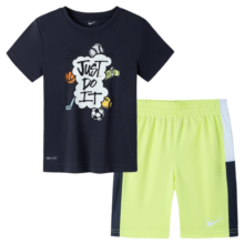NIKE 耐克小童装男童 DRI-FIT 短袖T恤短裤2件套夏季儿童速干套装 渊博绿 110/52(4)