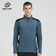 探拓（TECTOP）户外运动卫衣女长袖双面磨毛上衣保暖透气弹力徒步登山外套男T恤 男款石灰蓝 3XL