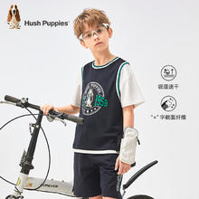 暇步士 童装儿童2024夏季男女童运动风圆领短袖活力百搭时尚休闲短袖 藏蓝 130cm