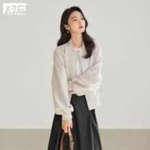 DUIBAI 对白 拼接领口单排纽扣棒球服