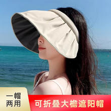 mikibobo贝壳帽防晒帽遮脸遮阳防紫外线太阳帽大檐可折叠无顶帽H