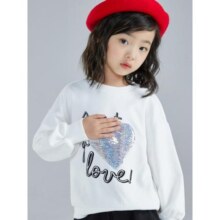 [2件3折价:63]米喜迪mecity童装秋新款女童爱心珠片绣针织套头衫