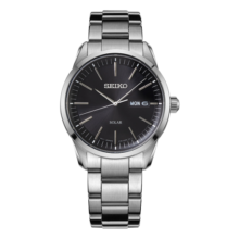 精工（SEIKO）手表 商务腕表黑盘钢带太阳能光能表男表SNE527P1 生日礼物