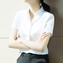 雀后雀后 白衬衫 女短袖夏季薄款职业工装
