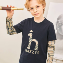 PLUS会员！HAZZYS 哈吉斯男童春弹力复古拼接圆领衫