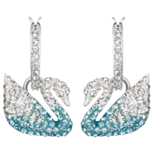施华洛世奇（SWAROVSKI）生日礼物施华洛世奇蓝色天鹅 ICONIC SWAN  耳环 浪漫柔美 镀白金色 5512577