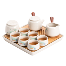 苏氏陶瓷（SUSHI CERAMICS）草木灰釉功夫茶具套装实木手柄双侧把茶壶竹面陶瓷储水茶托礼盒装