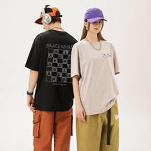 海澜之家旗下潮牌，黑鲸 男女同款棋盘格纯棉重磅短袖T恤*2件
