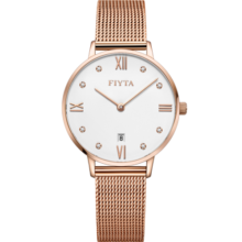 飞亚达（FIYTA）卓雅系列女士石英表防水时尚国潮纤薄编织带钢带腕表礼物送女友 【推荐】复古玫瑰金钢带