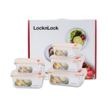 乐扣乐扣（LOCK&LOCK）微波炉玻璃保鲜盒套装五件套(420ml*2+740ml*2+1130ml)LLG447S007