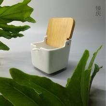 青喜优 陶瓷调味罐厨房用品套装简约竹制掀盖方罐瓶罐置物调料盒 单价