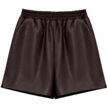 ELOF高级感高腰A字PU皮短裤女休闲裤+复古牛仔衬衫女长袖蓝色上衣
