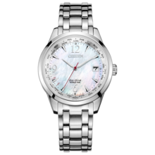 西铁城（CITIZEN）手表女日韩表光动能万年历贝母盘钢带时尚礼物FC8000-55D