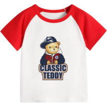 Classic Teddy精典泰迪儿童短袖T恤童装女童上衣男童夏装宝宝衣服1 棒球帽子熊同色插肩大红 140
