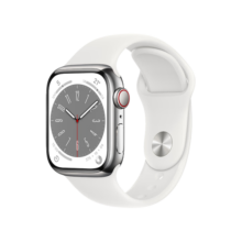 Apple/苹果 Watch Series 8 智能手表GPS+蜂窝款41毫米银色不锈钢表壳白色运动型表带S8 MNJ63CH/A