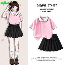 SESAME STREET 芝麻街 儿童 polo衫短袖+百褶裙套装