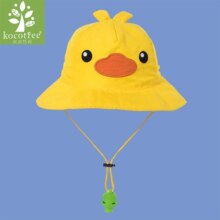 kocotree儿童帽子遮阳帽防晒婴儿渔夫帽夏男女童太阳宝宝防紫外线薄款凉帽 黄色小鸭-升级版 S（建议头围48-50cm)
