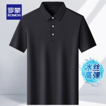 PLUS会员：罗蒙（ROMON）冰丝凉感短袖t恤男2024夏季新款无痕翻领Polo