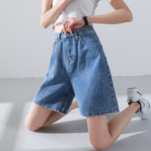plus会员:美茵曼丽高腰牛仔短裤女  HN062  茵曼  复古蓝 M （适合91-110斤）
