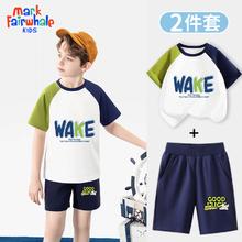 马克华菲 男童套装夏季纯棉短袖短裤中大童夏装套装
