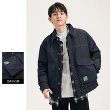 gxgjeans 秋冬牛仔翻领保暖男式羽绒服男