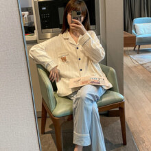 婧麒月子服春夏产后孕妇怀孕期睡衣居家外出可外穿套装家居服 蓝色 L