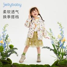 JELLYBABY 女童外套春装2024宝宝洋气连衣裙春女孩涂鸦衣服儿童春秋套装
