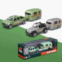 中精质造 合金JEEP吉普车+拖挂房车 双回力+可开门+礼盒包装