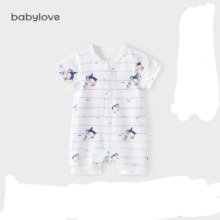 PLUS会员：babylove婴儿短袖连体衣夏季薄款 海鸟和鱼 80cm