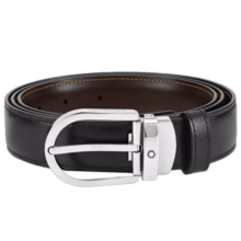 万宝龙（MONTBLANC）男士经典系列椭圆形针扣皮带黑/棕色腰带38157/128135
