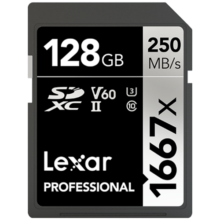 雷克沙（Lexar）128GB SD存储卡 U3 V60 4K数码相机内存卡 读250MB/s 写120MB/s 双排金手指（1667x Pro）