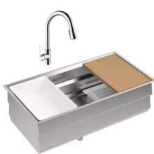 科勒（KOHLER） 厨房手工晶钻水槽多功能台下单槽加厚304不锈钢洗菜盆洗碗盆水池 5540手工单槽+21366抽拉龙头